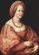 Jacopo Pontormo Portrat einer Dame mit Spindelkorbchen oil painting reproduction